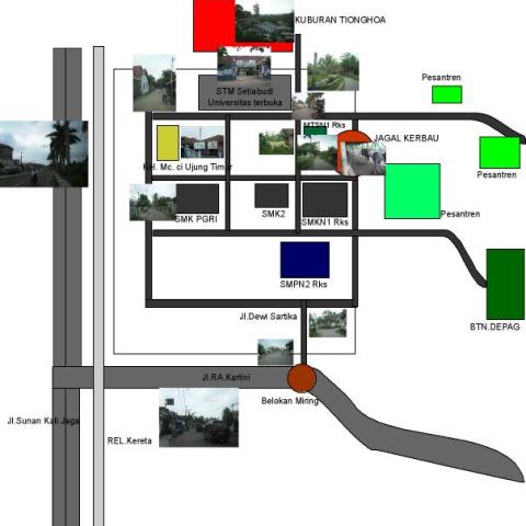 Ilustrasi peta Kampung Jagal yang sudah berubah menjadi tempat pemukiman dan gedung sekolah. Kini tempat itu berubah menjadi kompleks pendidikan
